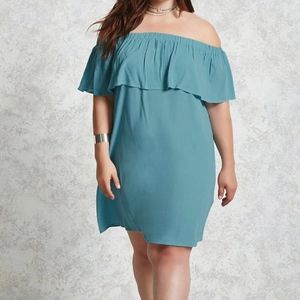 Plus Size Off the Should Dress - Seafoam